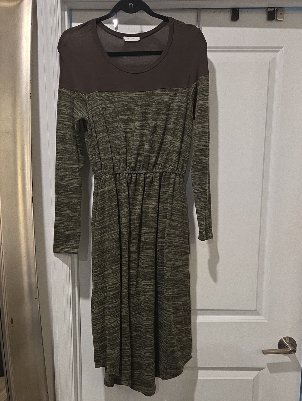 Reborn J Olive Green Long Sleeve Knit Dress with Dark Olive Yoke Size L!